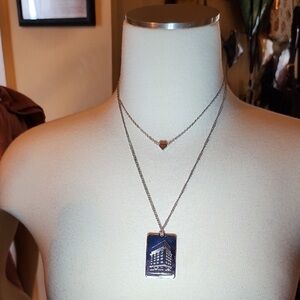 EUC Tiffany & Co Landmark Pendant w/Pouch On Unbranded Silver Tone Chain